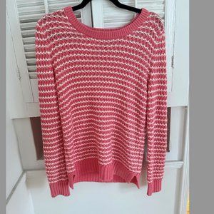 GAP Pink/White Knit Crew Neck Sweater, Size Small